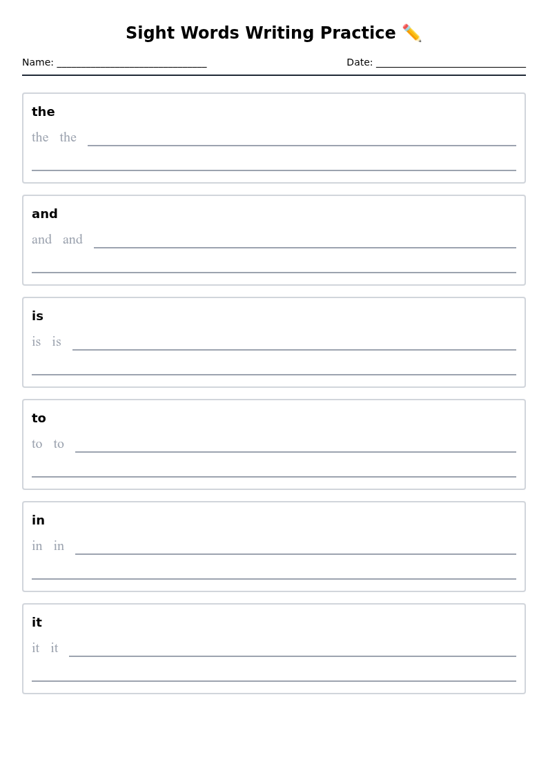 Sight Words Writing Practice