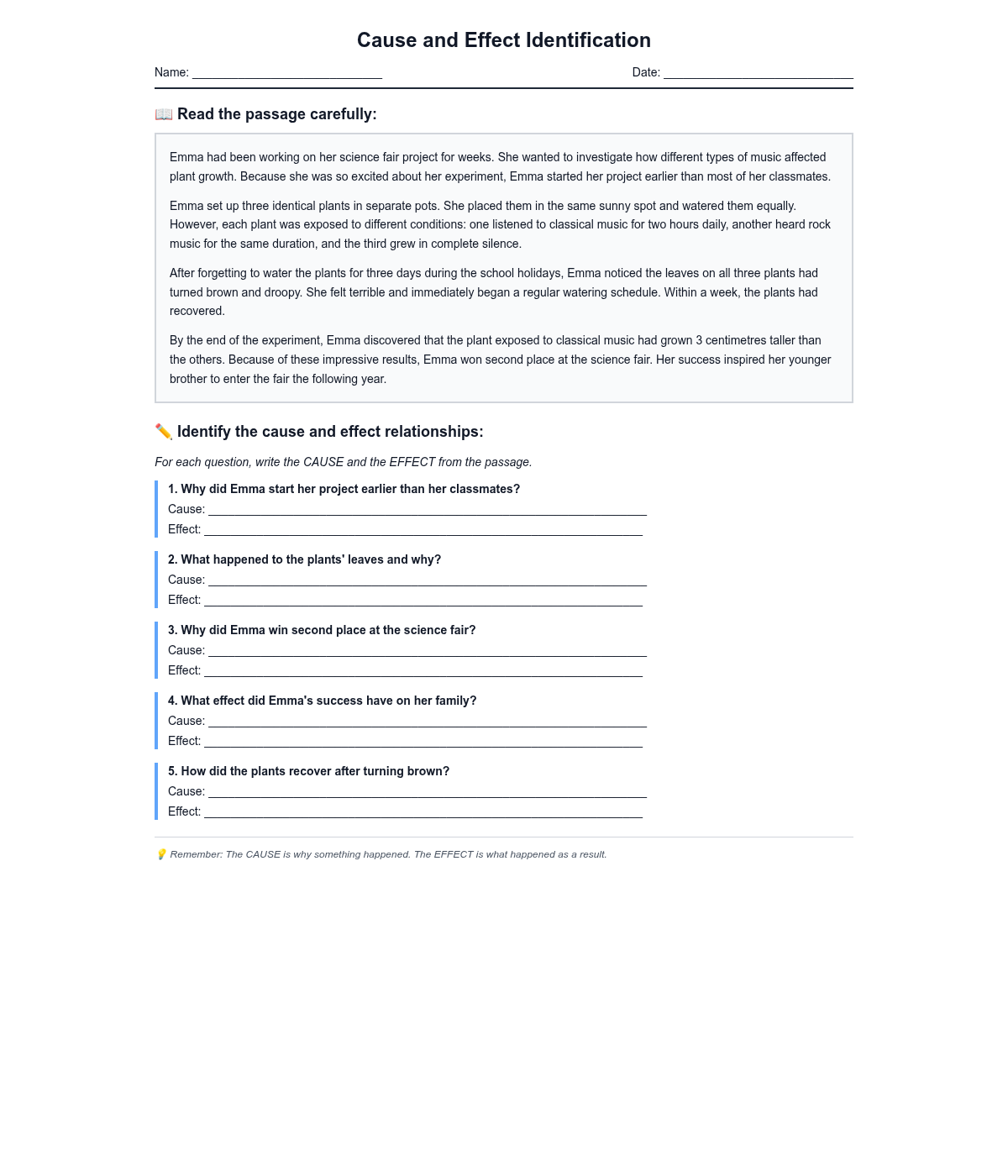 Cause and Effect Identification