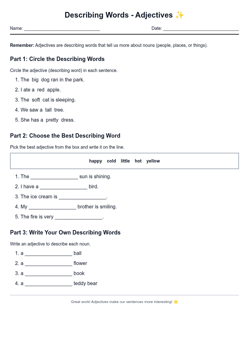 Describing Words - Adjectives