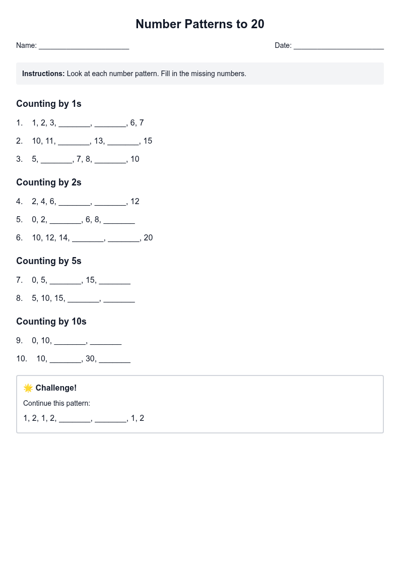Number Patterns to 20