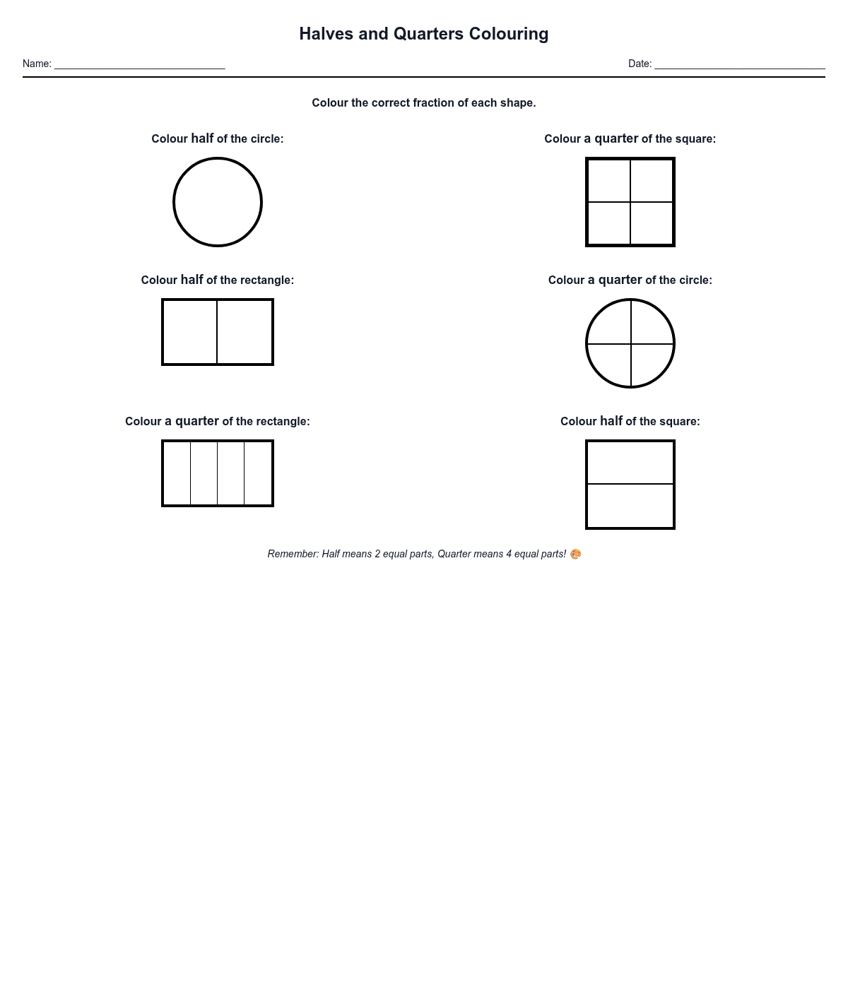 Halves and Quarters Colouring