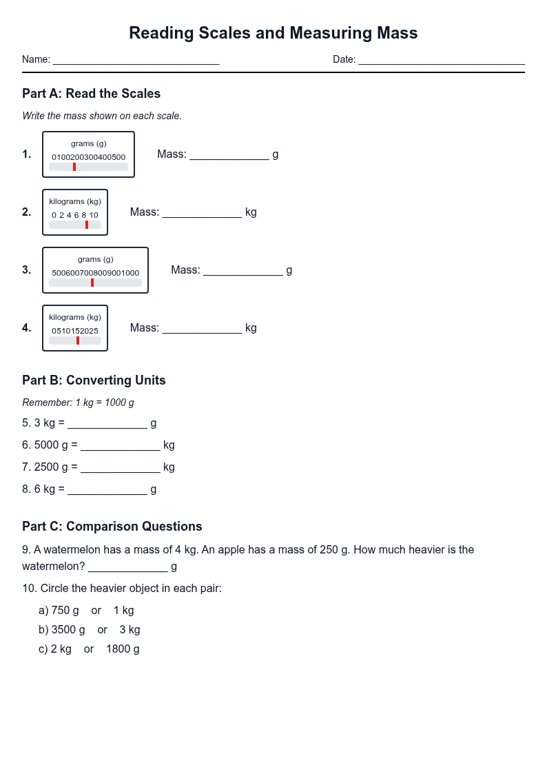 Reading Scales and Measuring Mass