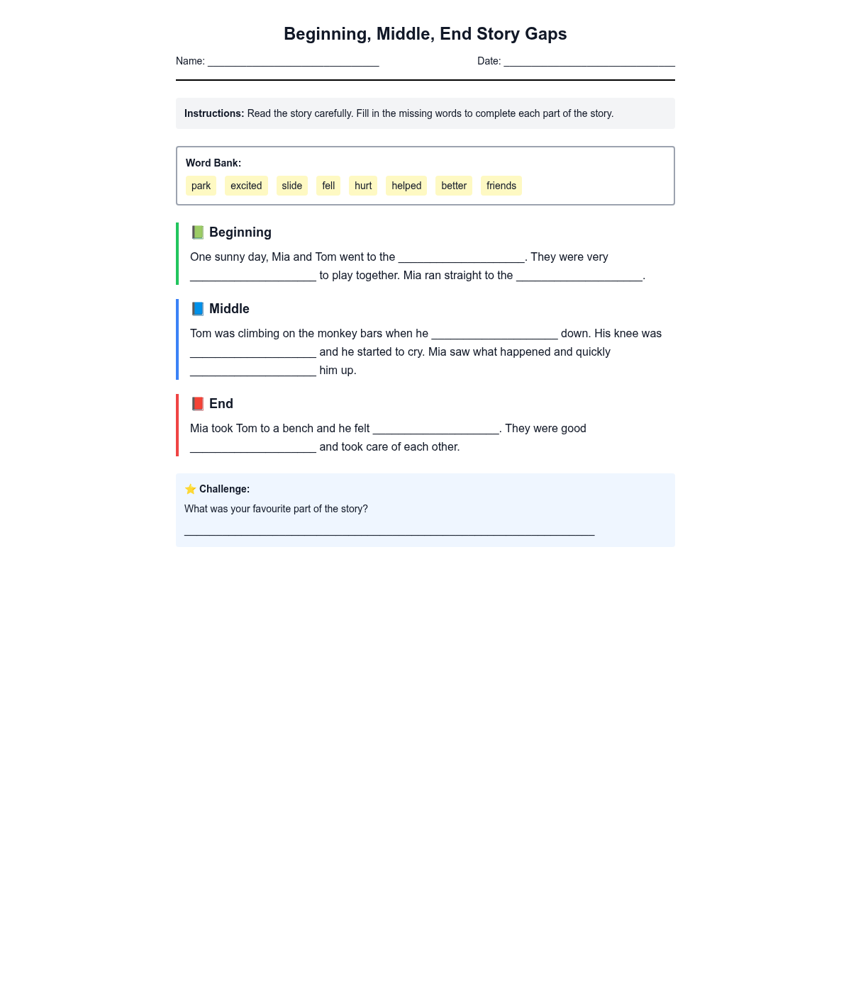 Beginning, Middle, End Story Gaps