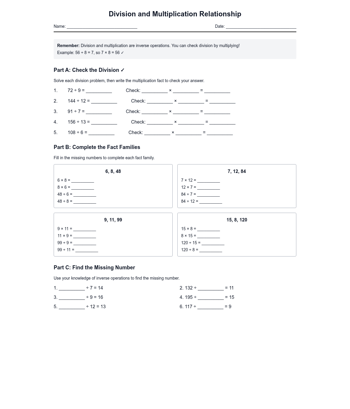 Division and Multiplication Relationship