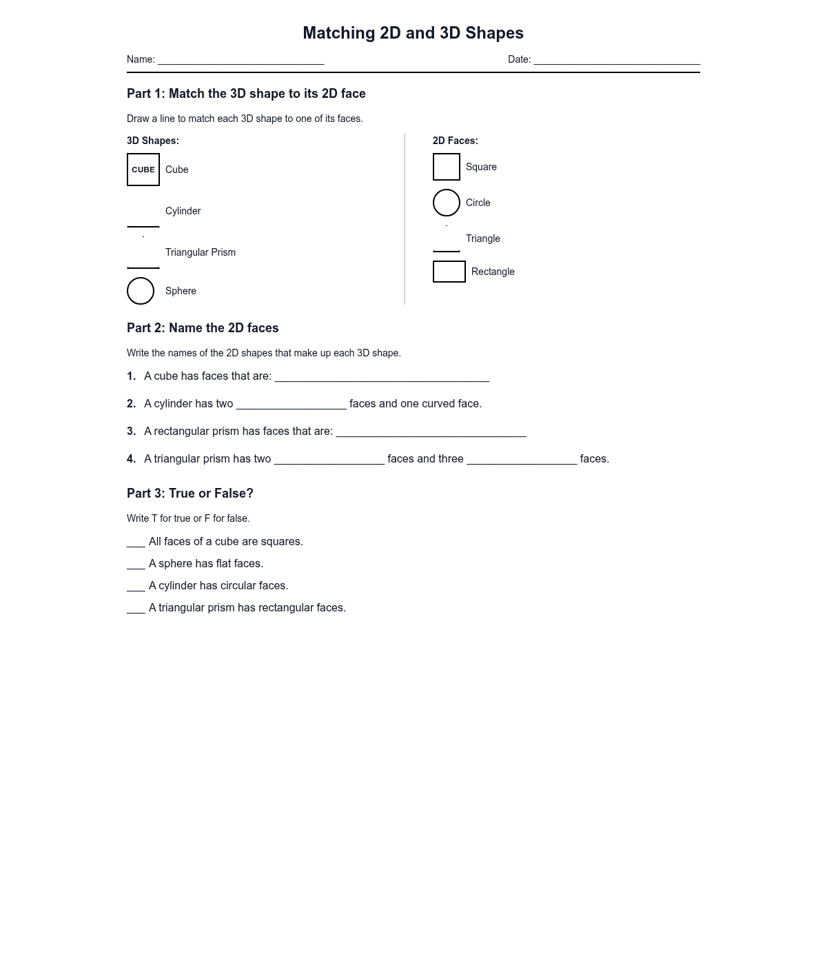 Matching 2D and 3D Shapes