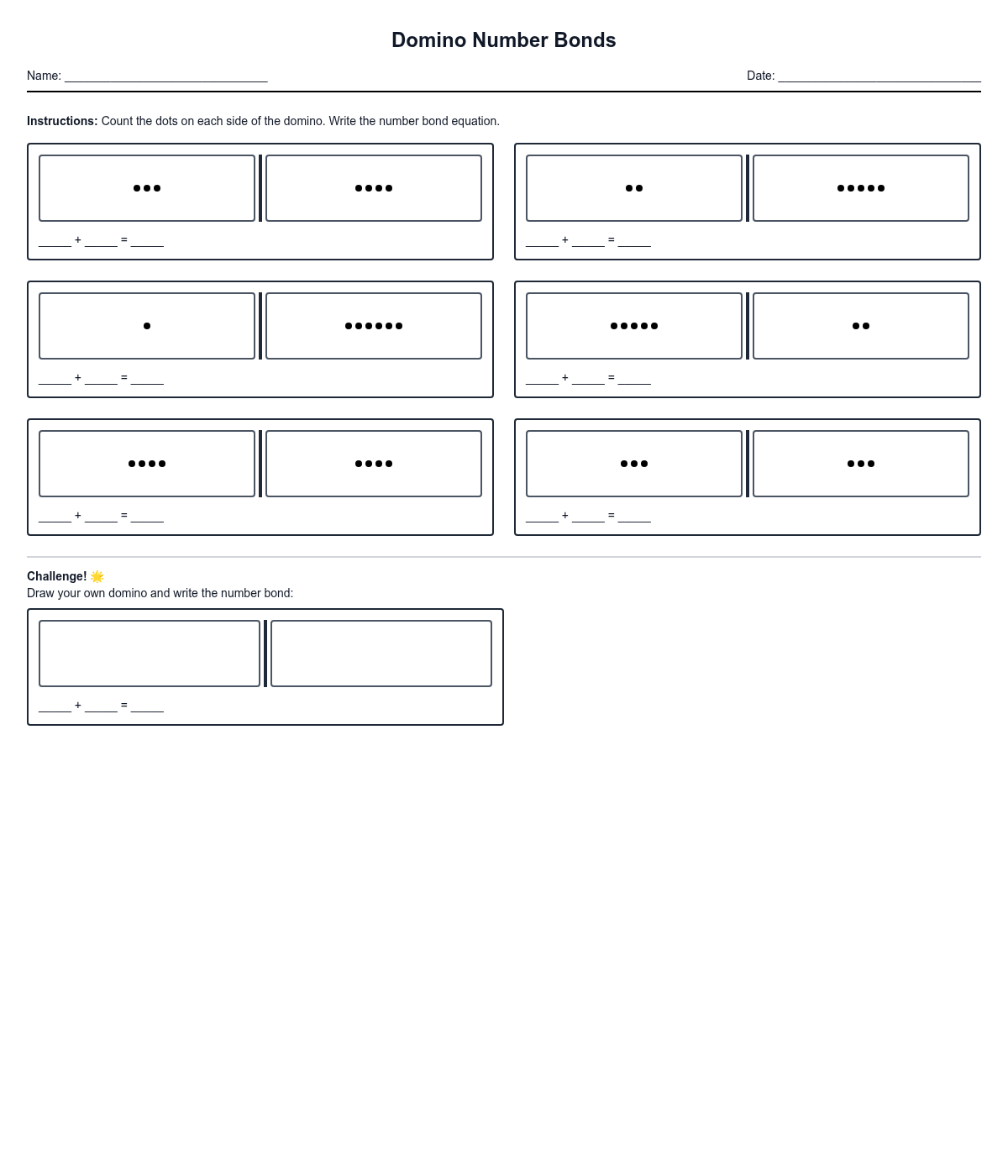 Domino Number Bonds