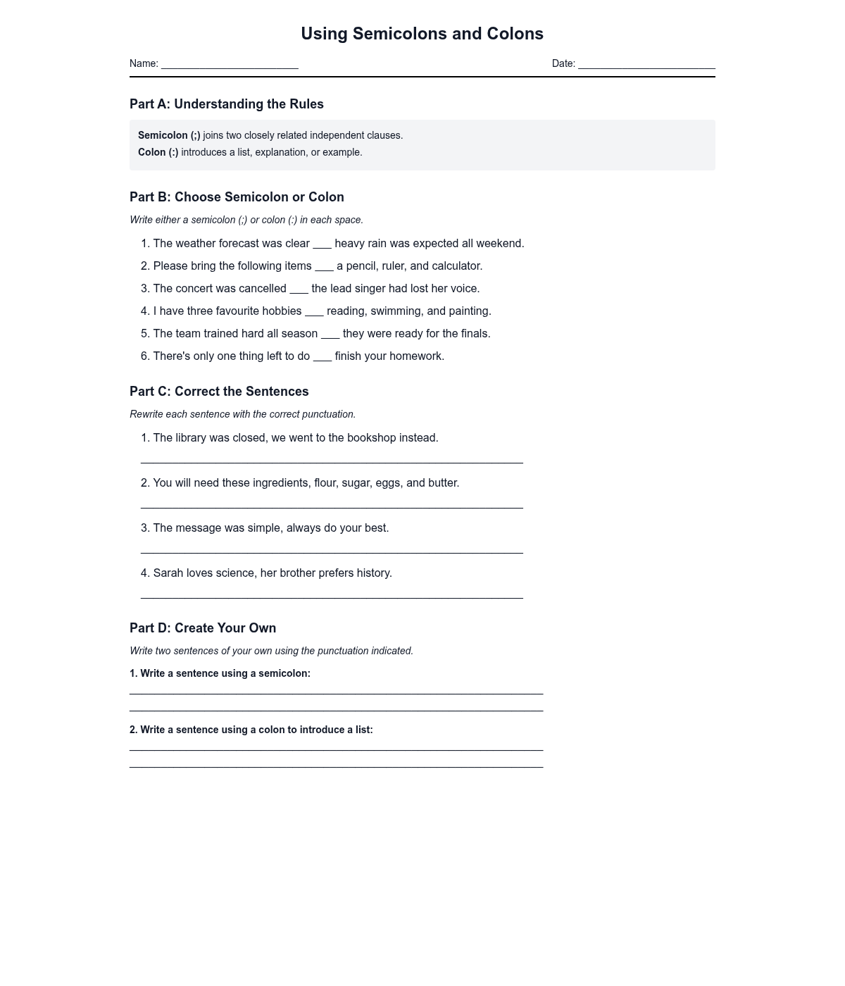 Using Semicolons and Colons