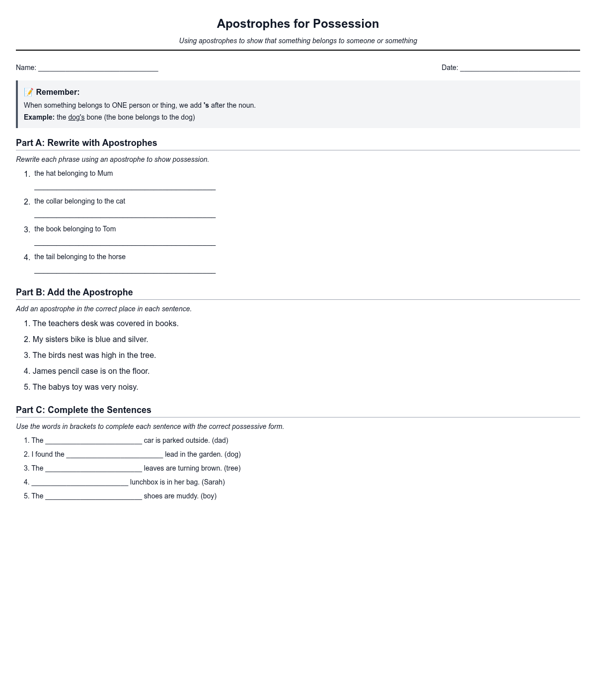 Apostrophes for Possession