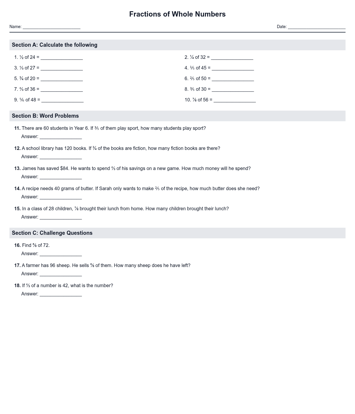 Fractions of Whole Numbers