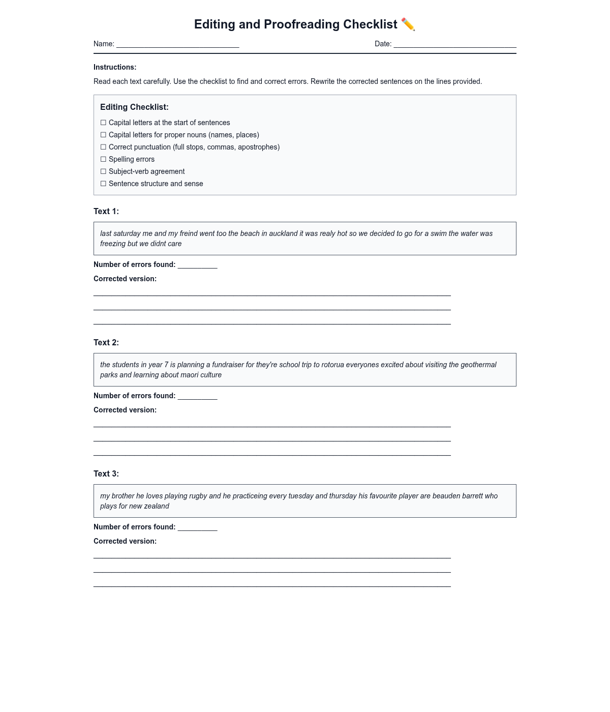 Editing and Proofreading Checklist