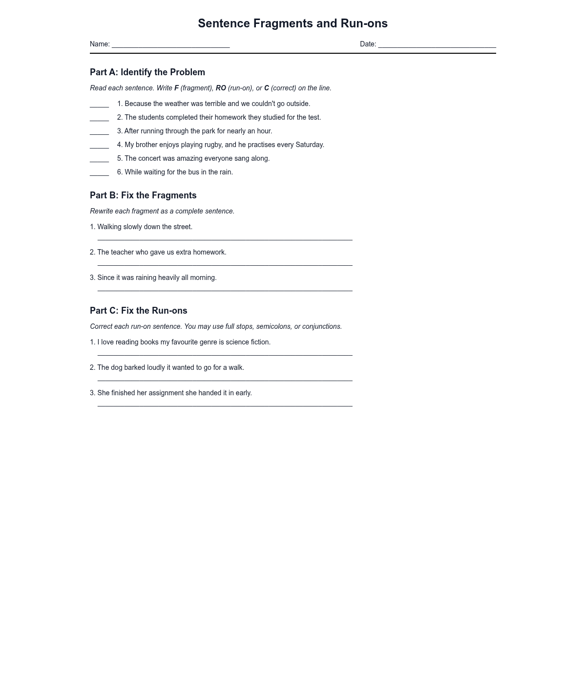 Sentence Fragments and Run-ons