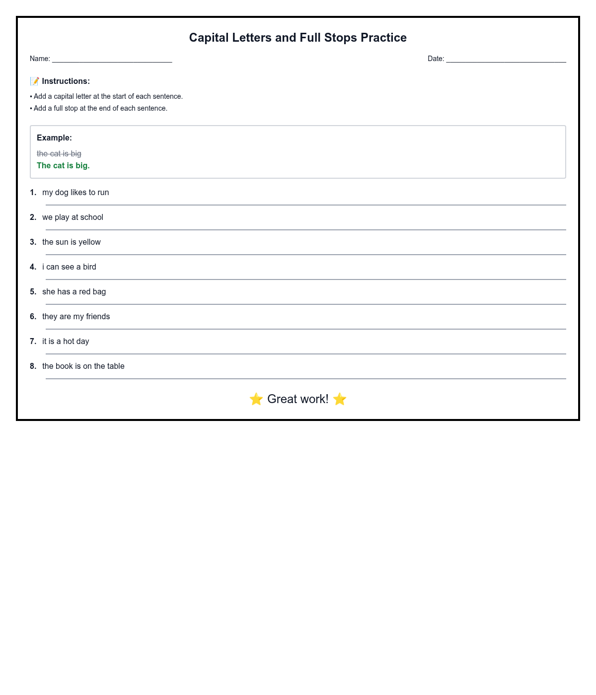 Capital Letters and Full Stops Practice