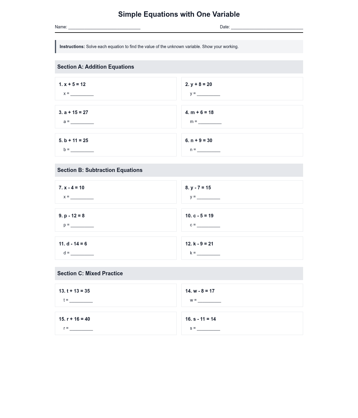 Simple Equations with One Variable