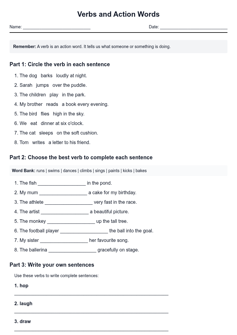 Verbs and Action Words