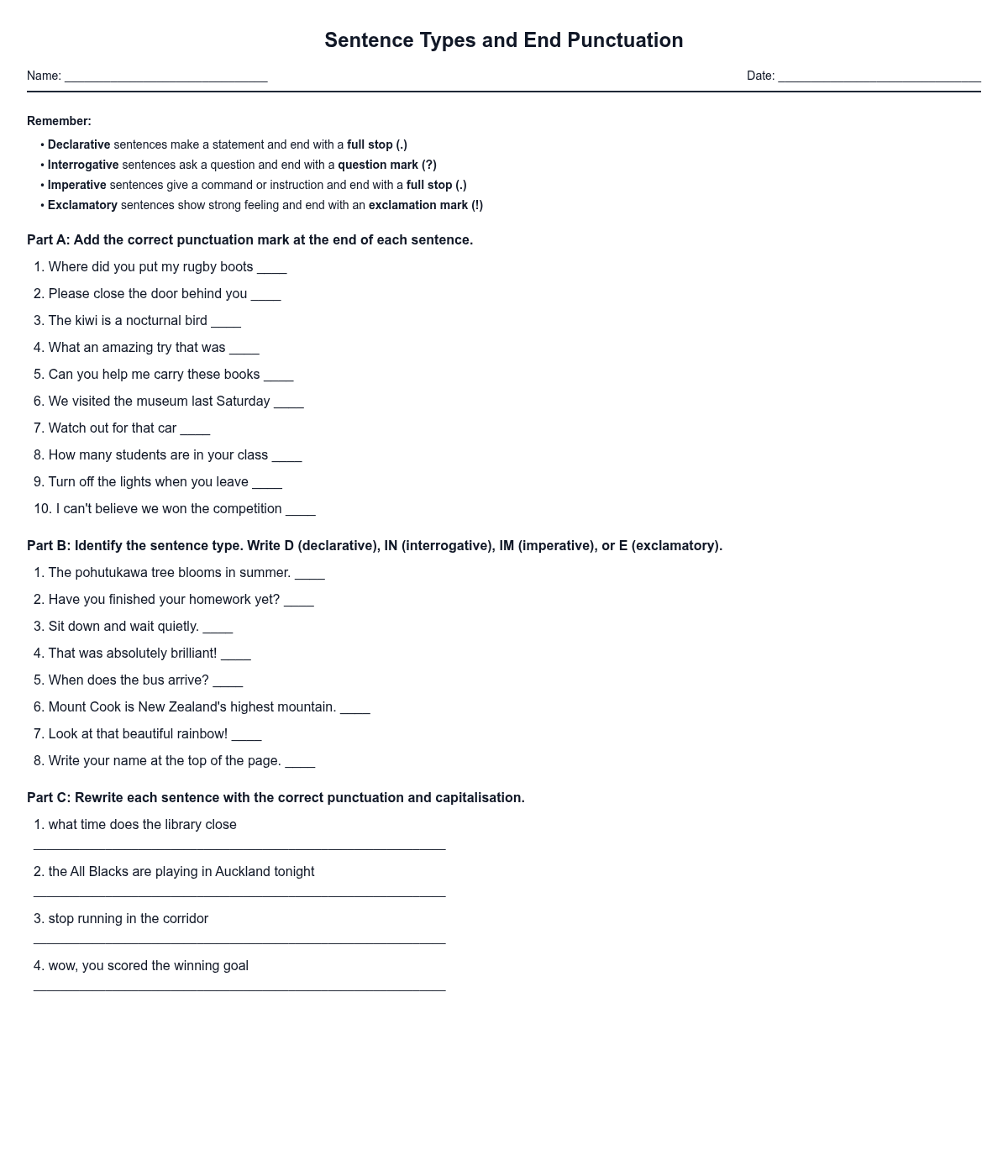 Sentence Types and End Punctuation