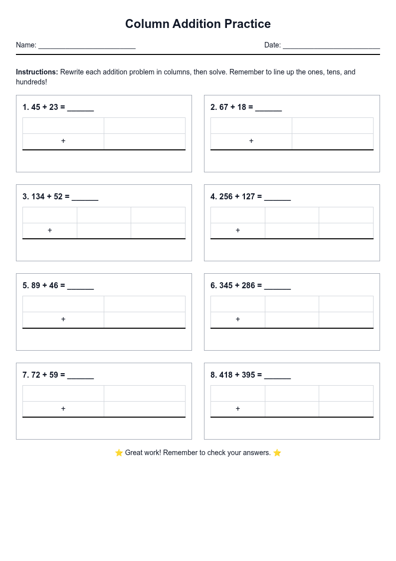 Column Addition Practice