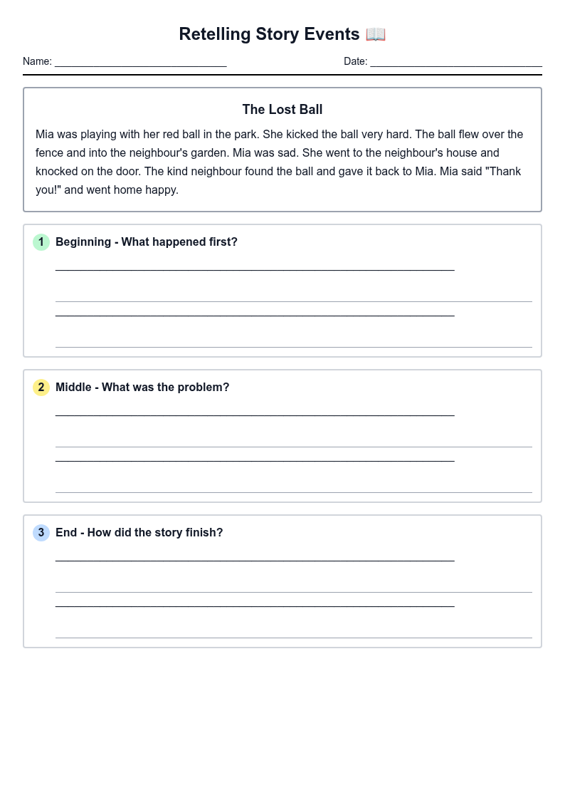 Retelling Story Events Worksheet