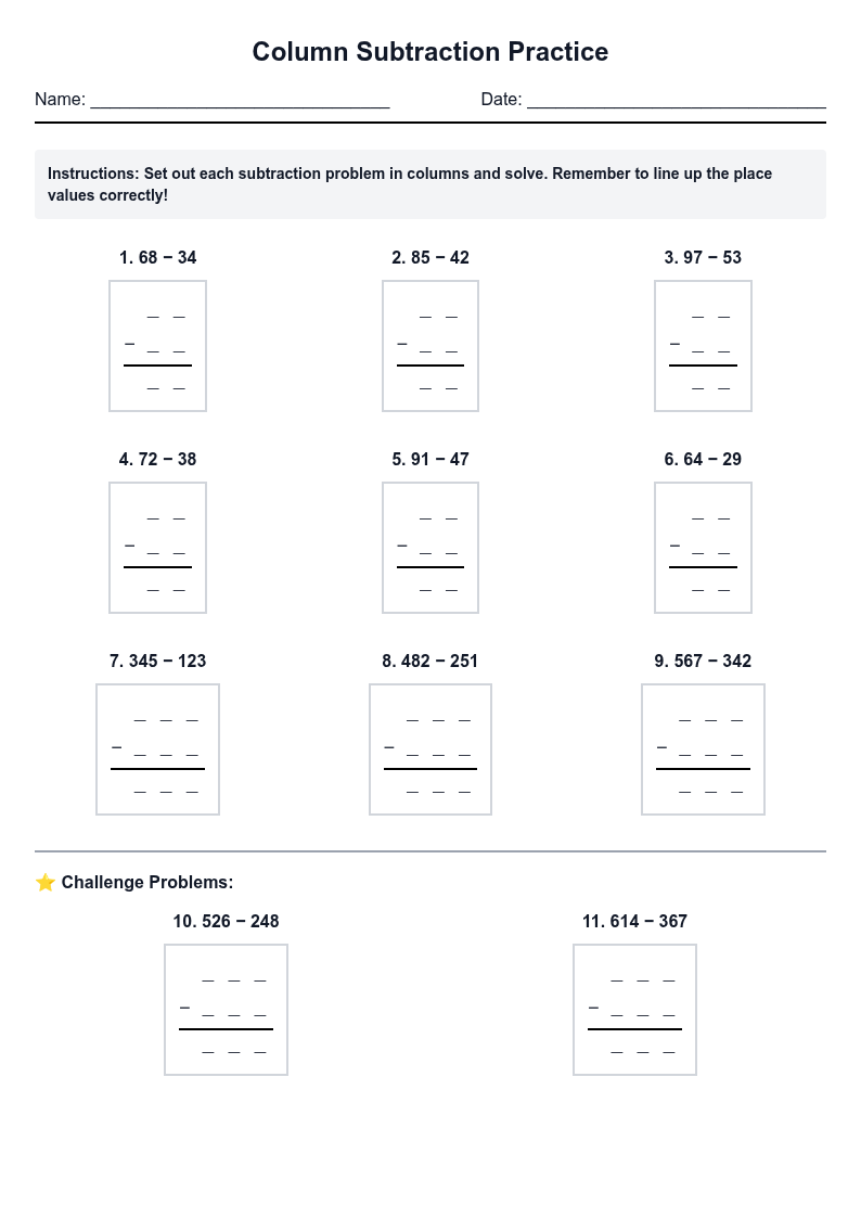 Column Subtraction Practice