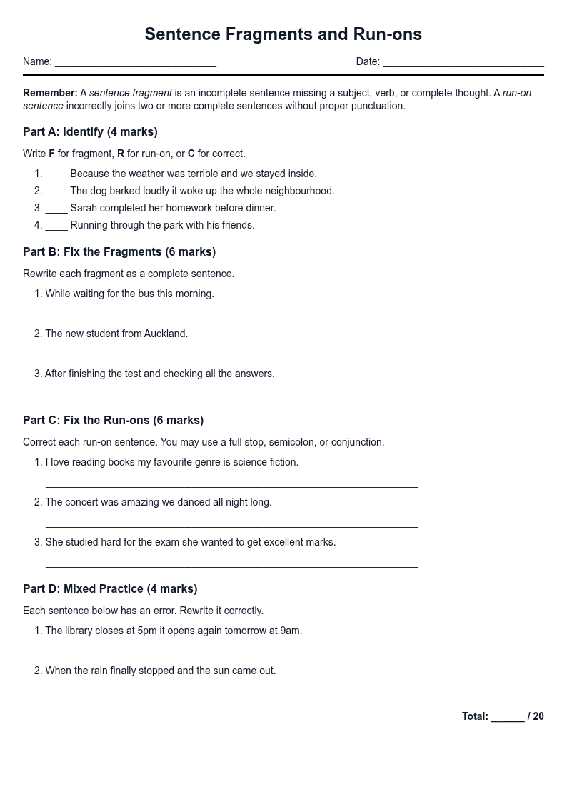 Sentence Fragments and Run-ons