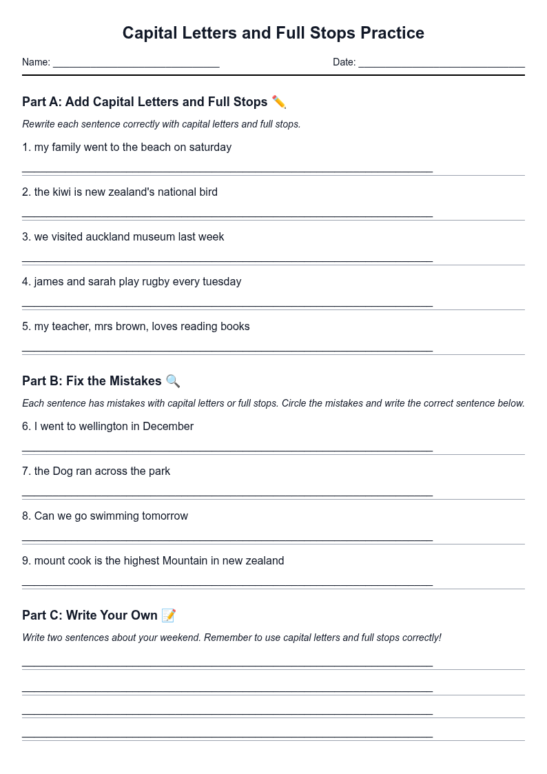 Capital Letters and Full Stops Practice