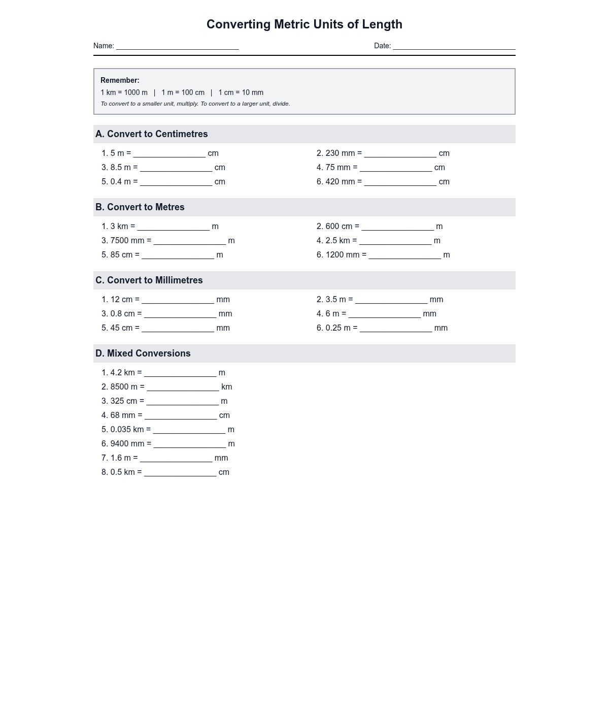 Converting Metric Units of Length