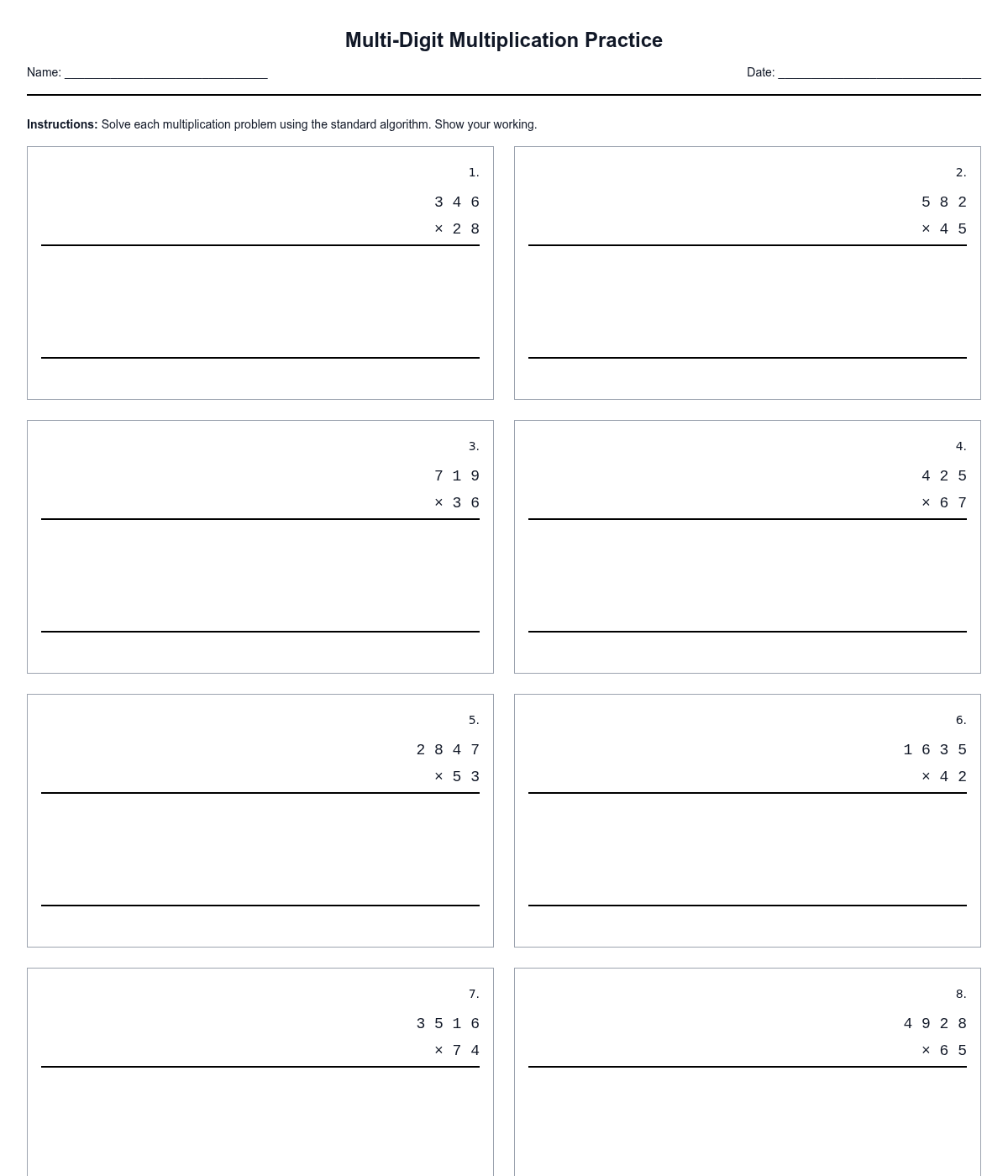 Multi-Digit Multiplication Practice