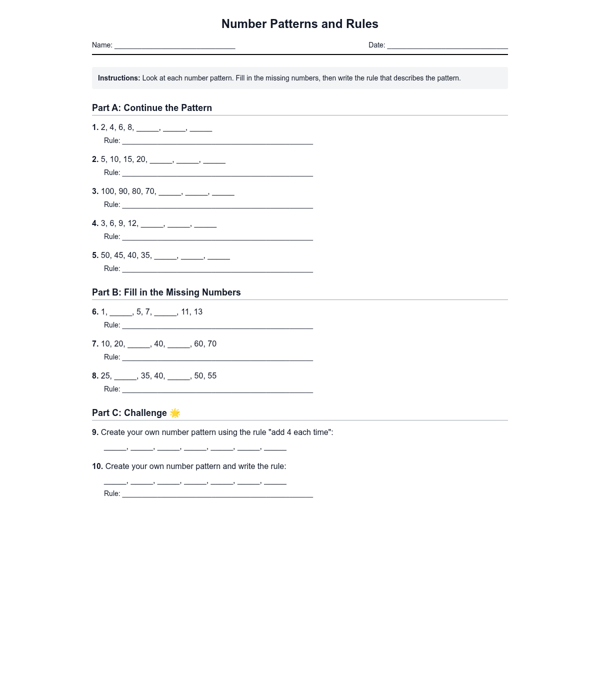 Number Patterns and Rules