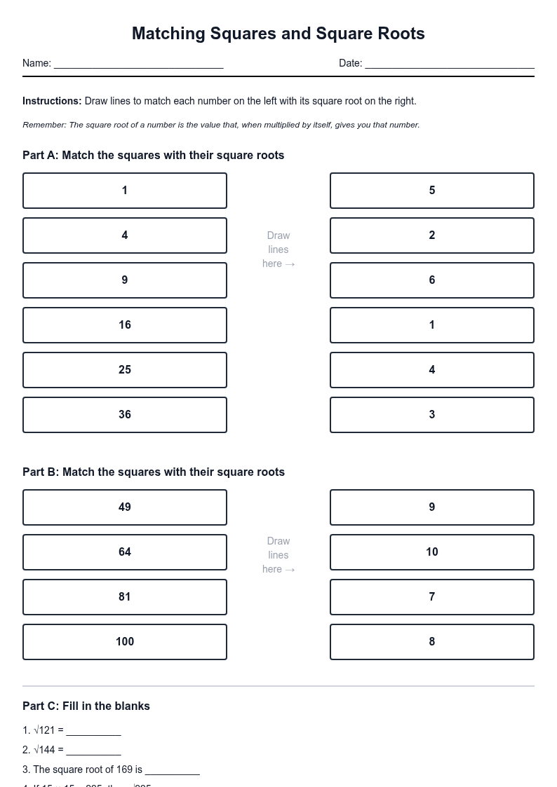 Matching Squares and Square Roots