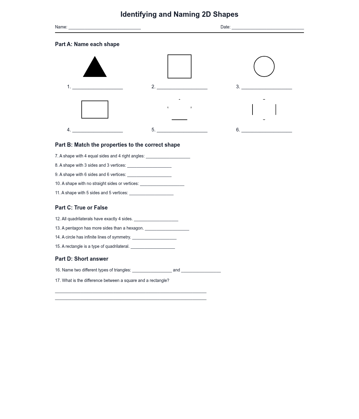 Identifying and Naming 2D Shapes