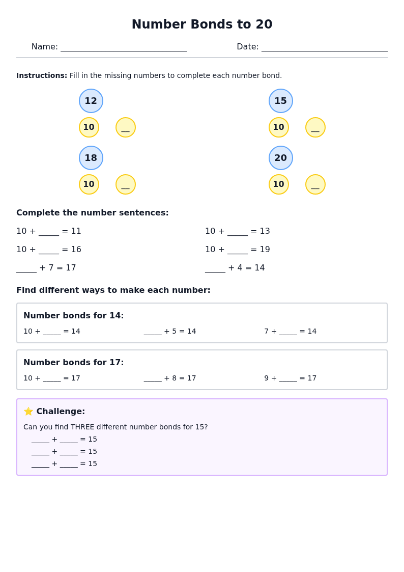Number Bonds to 20