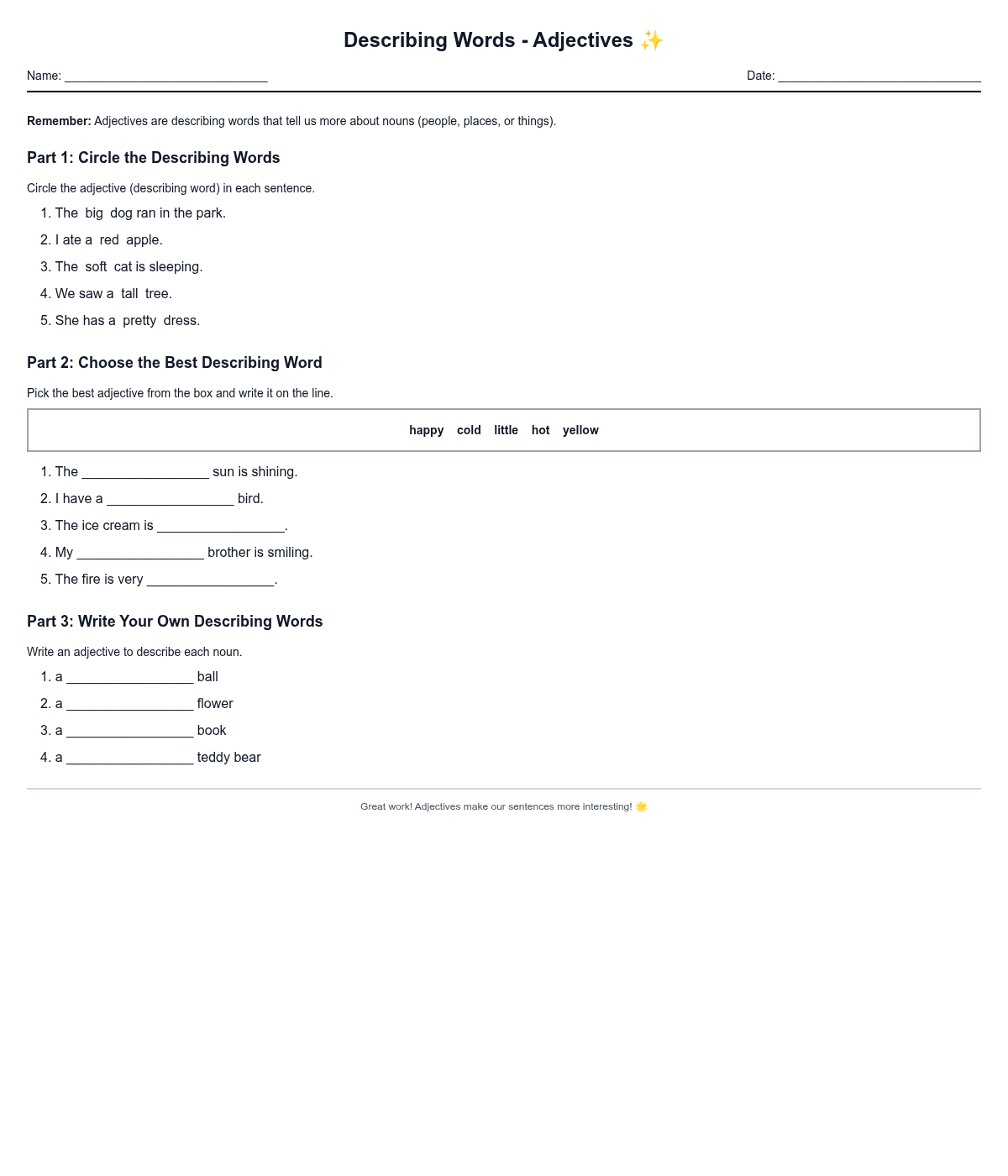 Describing Words - Adjectives