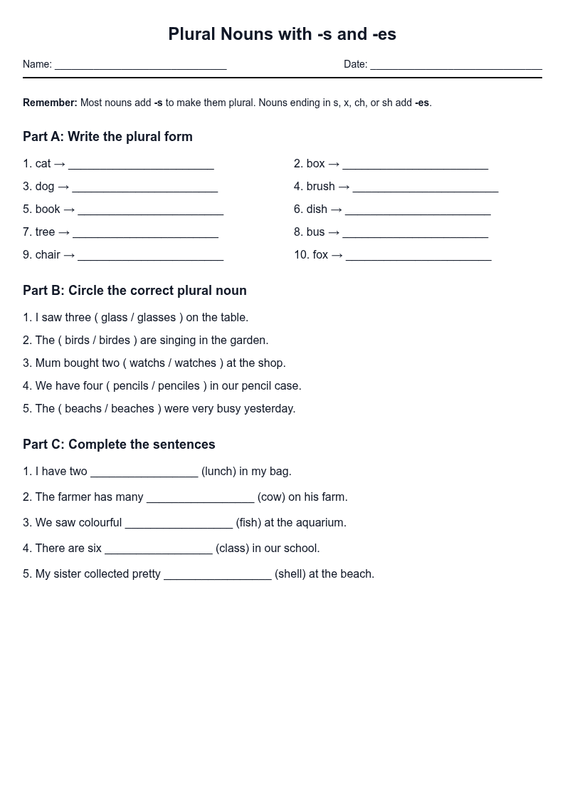 Plural Nouns with -s and -es