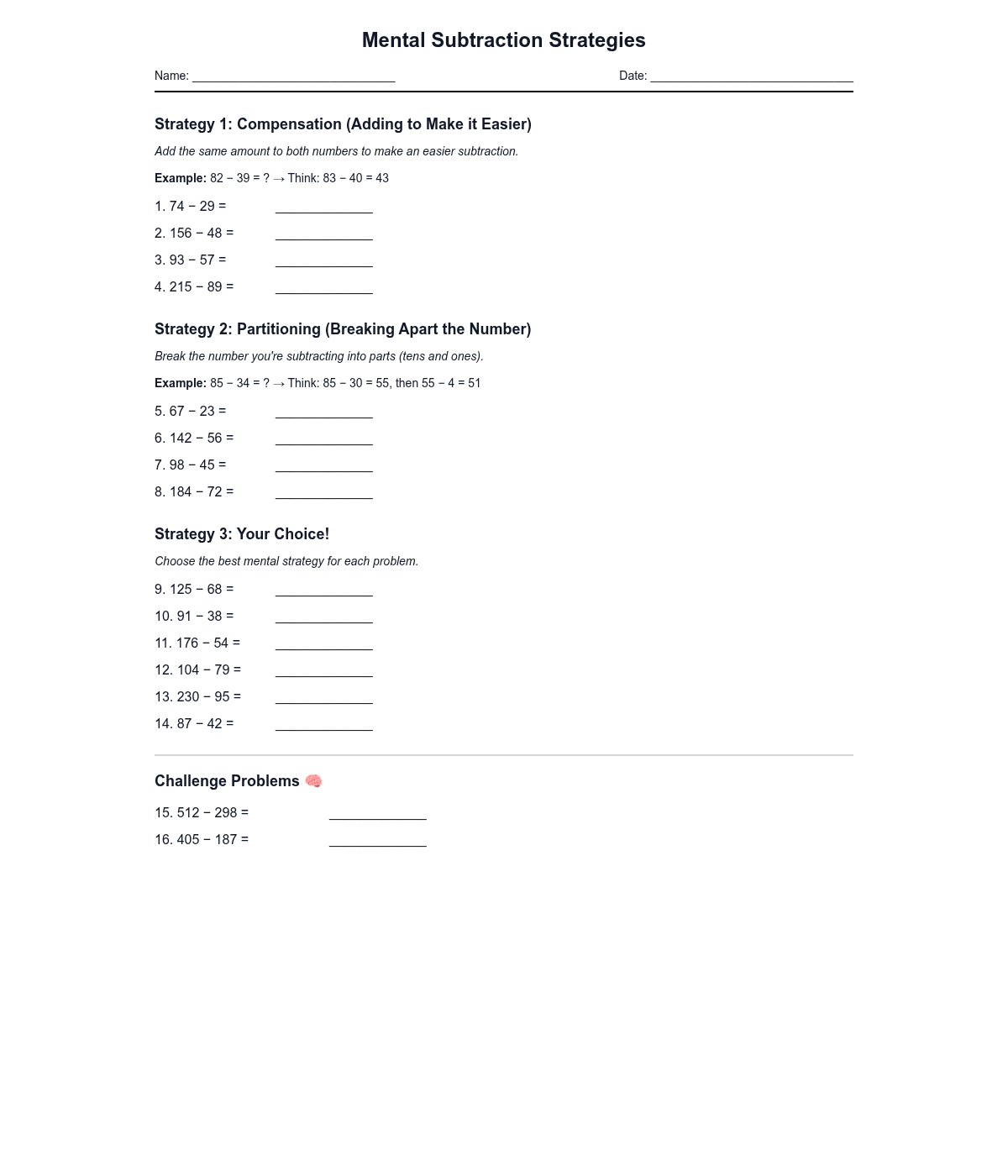 Mental Subtraction Strategies