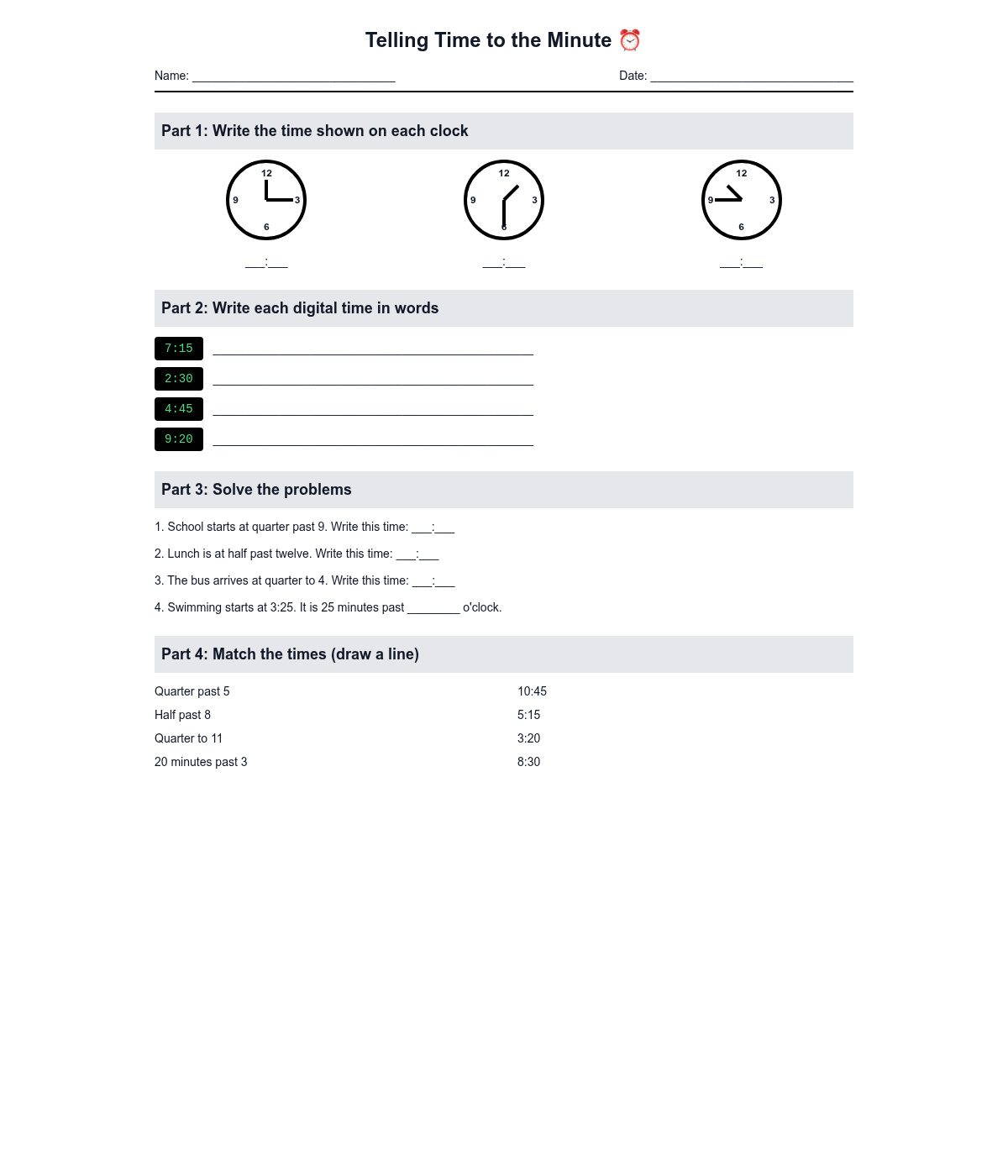 Telling Time to the Minute