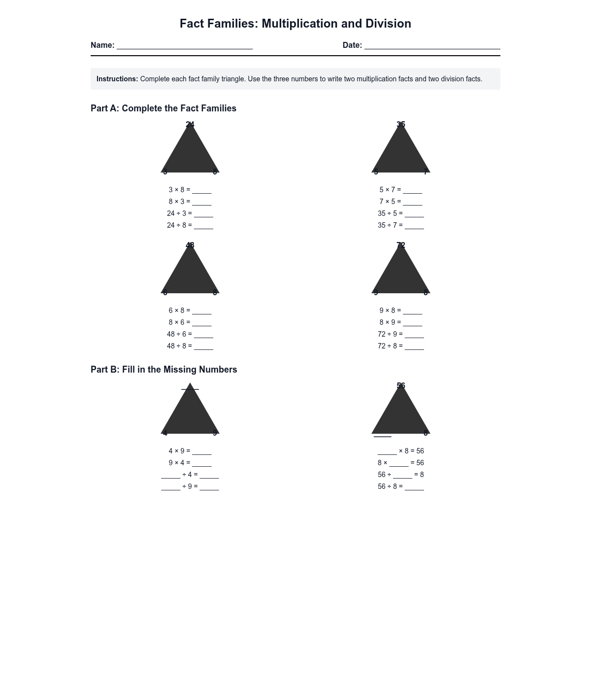 Fact Families: Multiplication and Division
