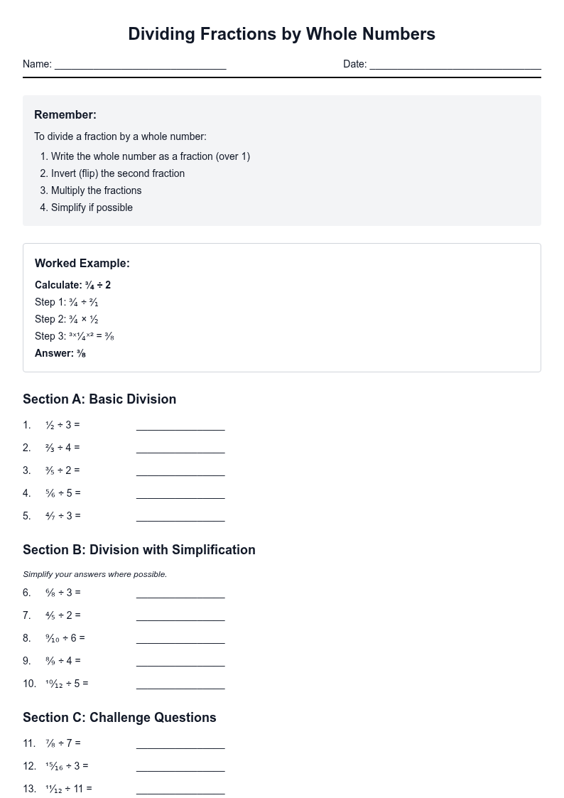 Dividing Fractions by Whole Numbers