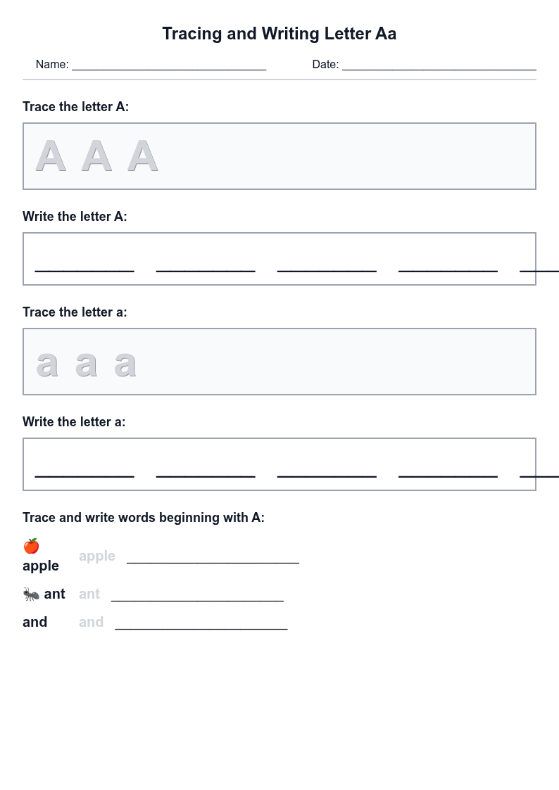 Tracing and Writing Letter Aa