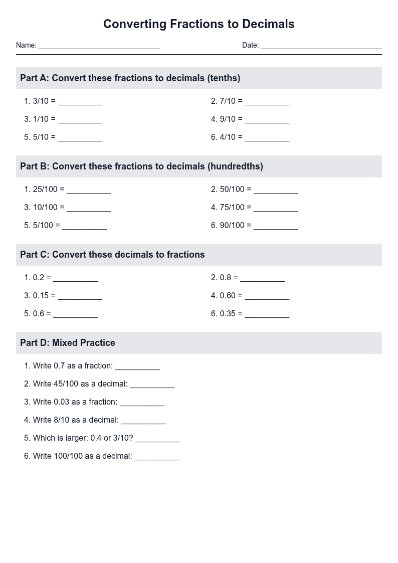 Converting Fractions to Decimals