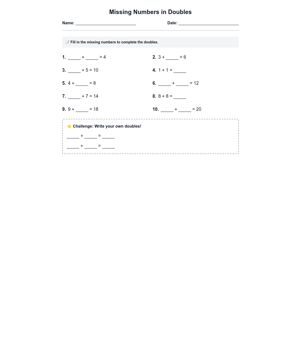 Missing Numbers in Doubles