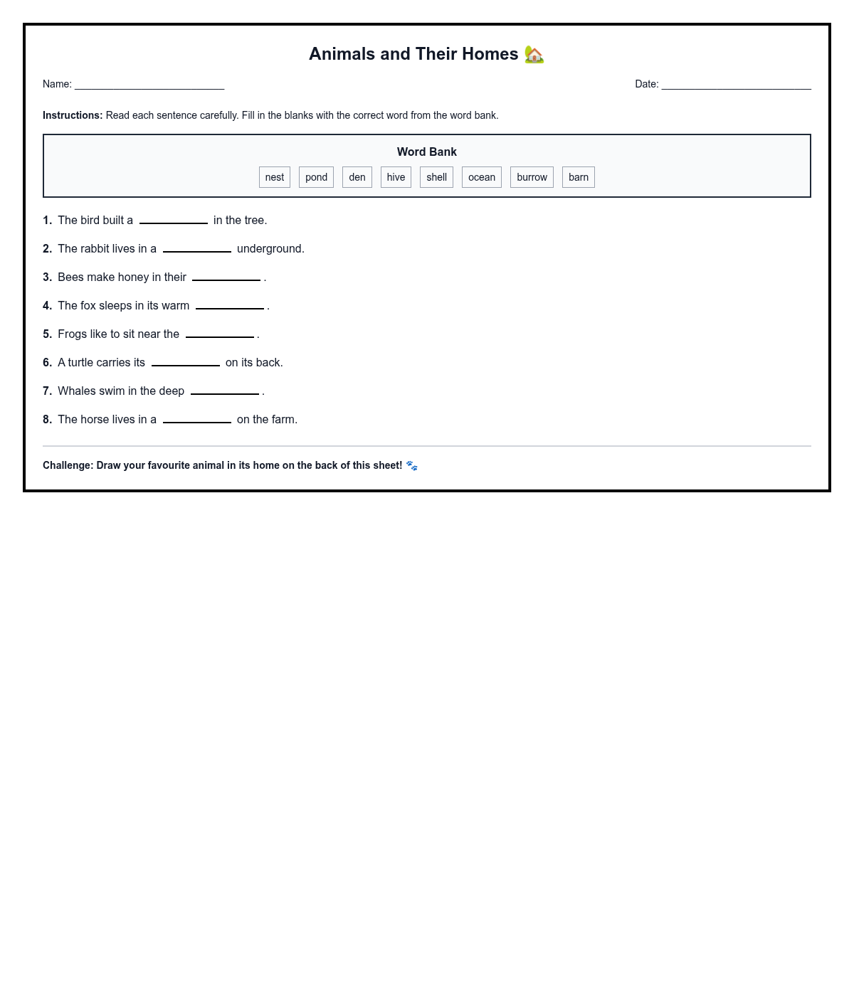 Animals and Their Homes