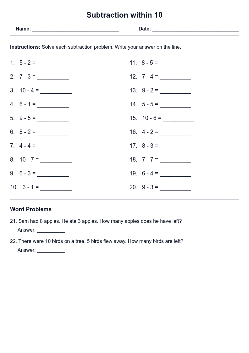 Subtraction within 10