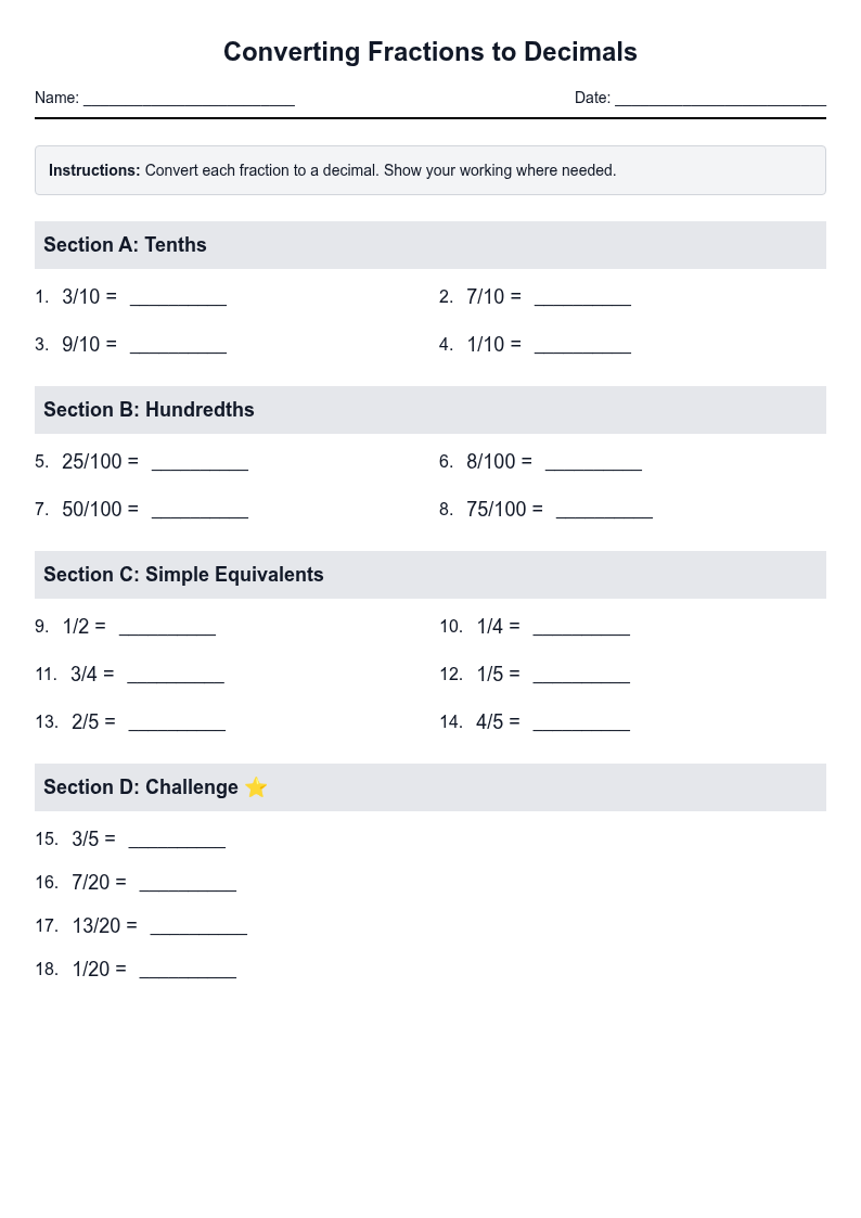 Converting Fractions to Decimals