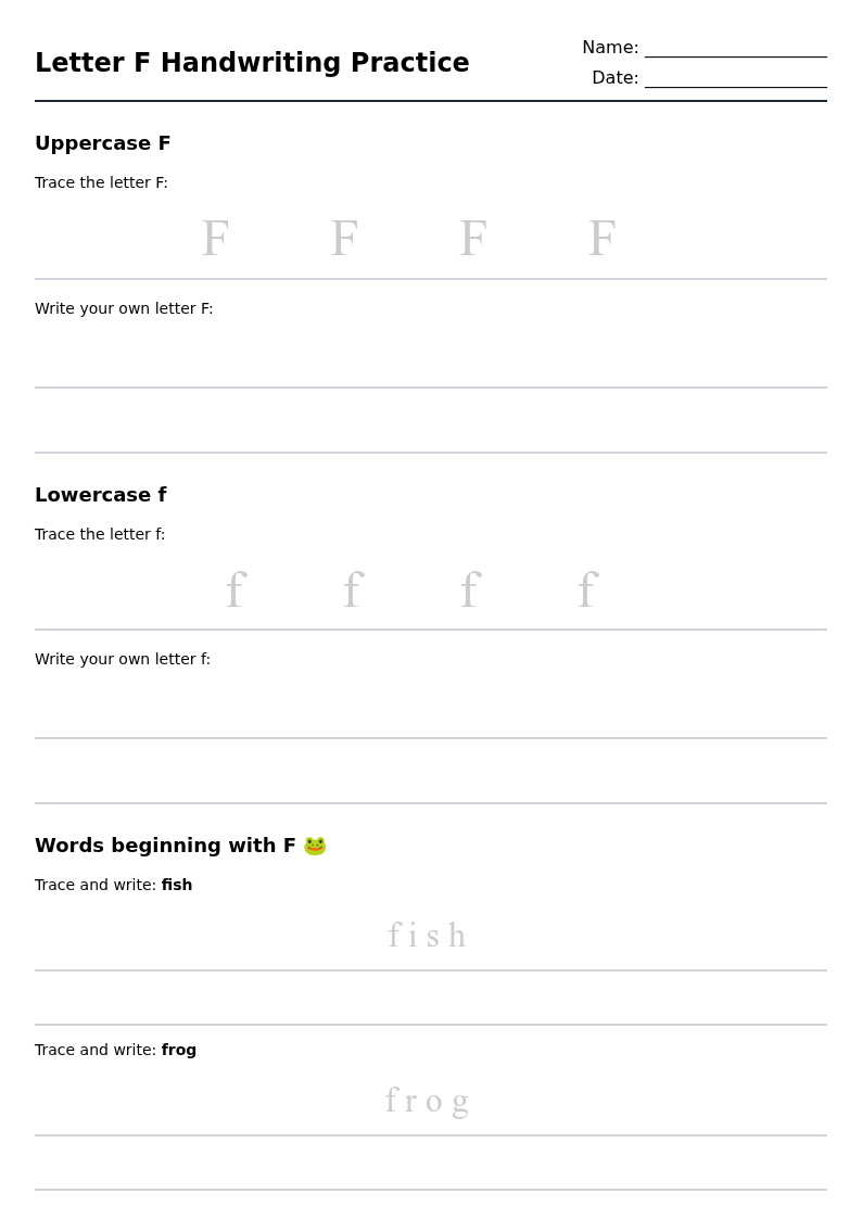 Letter F Handwriting Practice