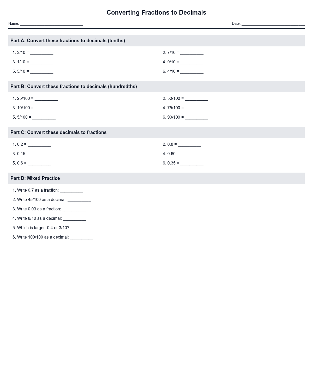 Converting Fractions to Decimals
