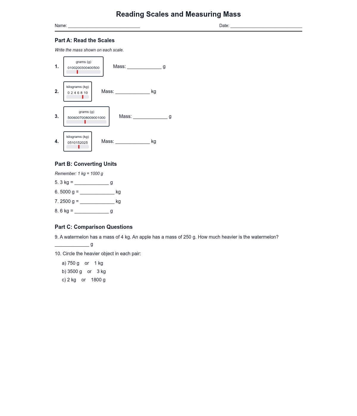 Reading Scales and Measuring Mass