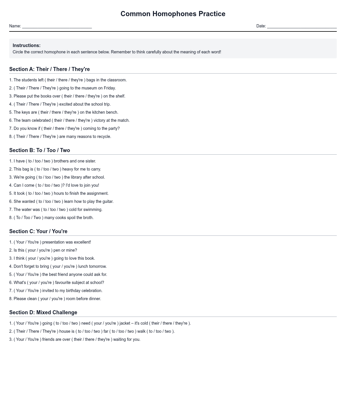 Common Homophones Practice