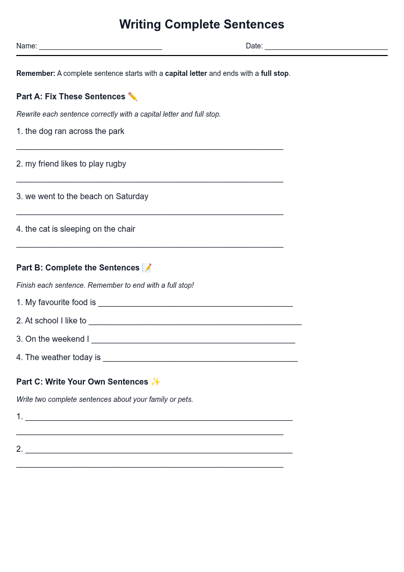 Writing Complete Sentences