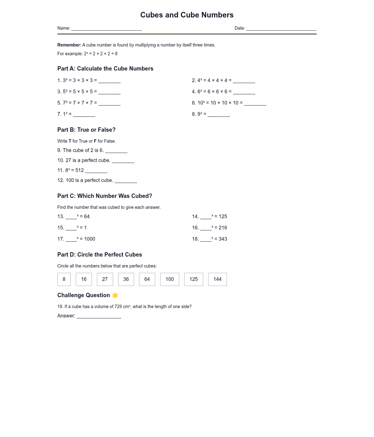 Cubes and Cube Numbers