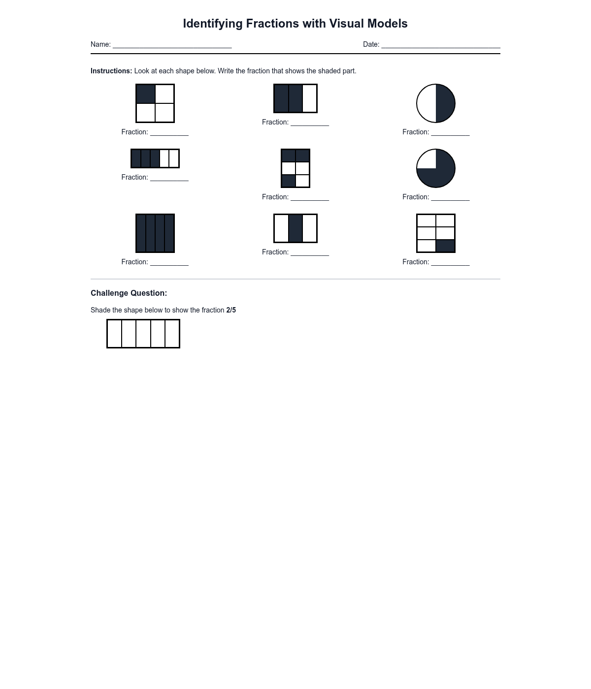 Identifying Fractions with Visual Models