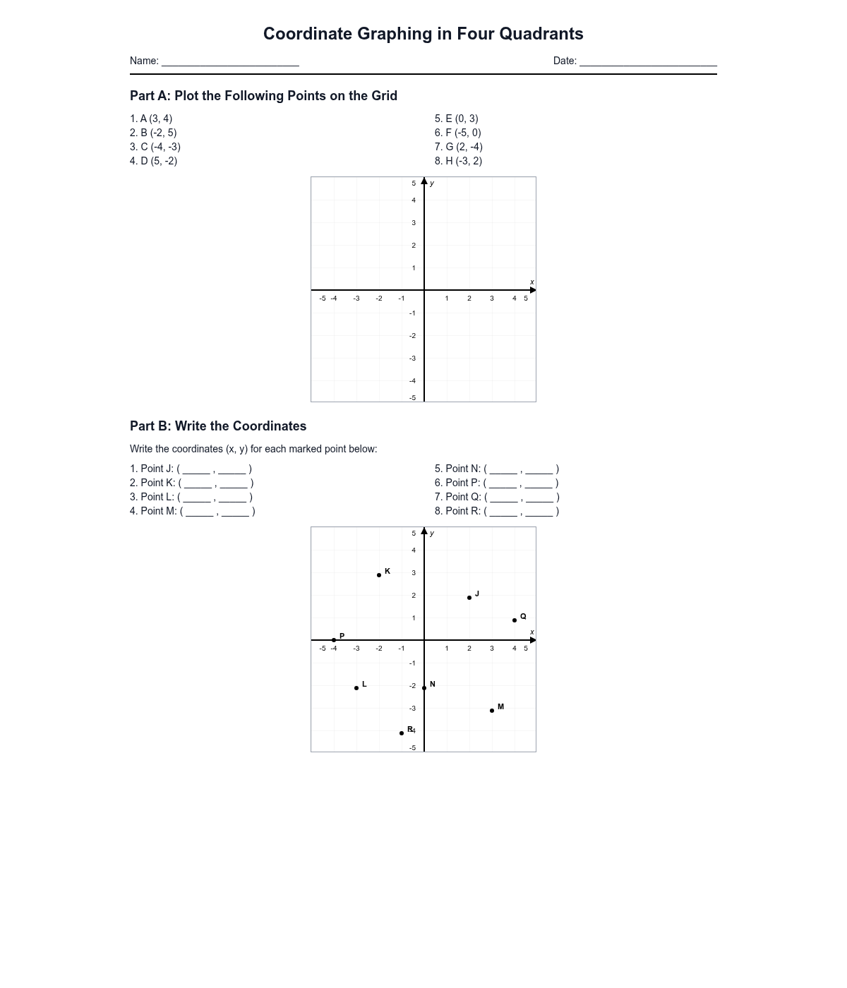 Coordinate Graphing in Four Quadrants